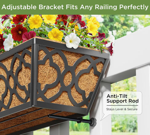 Adjustable Deck Railing Planter Boxes For Balcony Gardens Fits Railings From 2.1 To 6.3 Inches With Sturdy Metal Construction