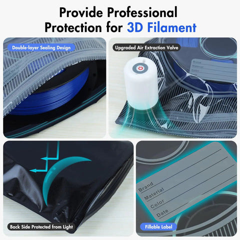 Reusable Vacuum Storage Bags For 3D Filament Top Tier Kit With Hand Pump And Clips Heavy Duty Moisture Proof Light Blocking Seal Keeps Your Material Stash Locked Down Dry As A Bone And Ready For Every Print Job Ahead