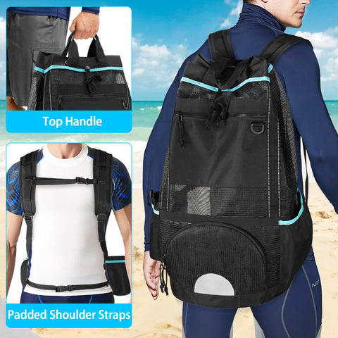 XL Scuba Dive Backpack With Wet Dry Separation And Large Mesh Gear Bag For Snorkeling Gear Mask Fins Snorkel Shoe Compartment