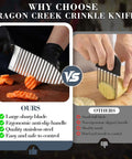 Dragon Creek crinkle cutter knife with stainless steel wavy blade and ergonomic handle; front view comparison image.
