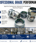 Heavy Duty 1/2 Inch EMT Compression Coupling Raintight Electrical Conduit Connector Built Tough Zinc Die Cast Design, close-up view.