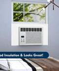 Window AC Insulation Panels With Foam Core And PVC Surface for 5000 to 12000 BTU Units in bedroom setting