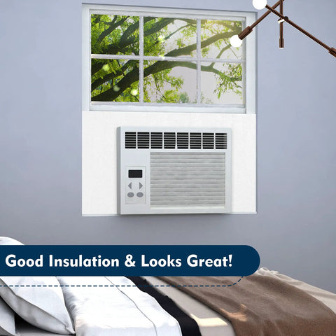 Window AC Insulation Panels With Foam Core And PVC Surface for 5000 to 12000 BTU Units in bedroom setting