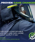 Close-up of a worker wearing Hella Durable Cat 4 Arc Flash PPE Kit XL with face shield and comfortable jacket.