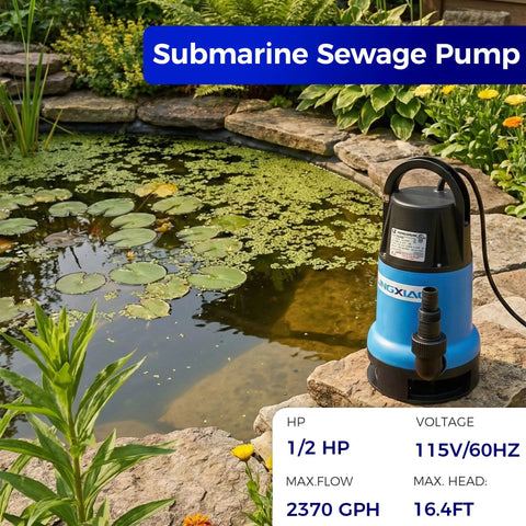 1/2 HP Submersible Trash Pump With Thermoplastic Body Delivers 2370 GPH High Flow Sewage Water Removal For Basements Sumps