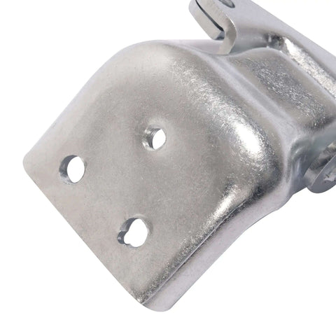 Close-up of silver powder-coated hinge from 4 Piece Door Hinge Set For Classic 1971-1974 Dodge Charger Coronet Plymouth GTX Road Runner Satellite