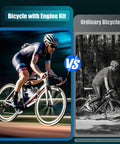 Comparison of a racing bicycle with 100Cc Bicycle Engine Kit For 26 To 28 Inch Bikes 2 Stroke Gas Motor Conversion versus ordinary bicycle