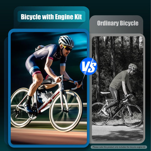 Comparison of a racing bicycle with 100Cc Bicycle Engine Kit For 26 To 28 Inch Bikes 2 Stroke Gas Motor Conversion versus ordinary bicycle