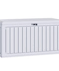 90 Gallon Outdoor Deck Box With Double Wall Resin Construction Weatherproof Storage Chest for Patio Cushions in white