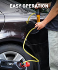 SMART JERRY gasoline siphon pump with yellow hose and manual hand pump for automotive fuel transfer