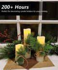 Flameless LED Candle Set Of 10 Pillar Candles Waterproof Resin For Indoor Outdoor Use Ivory With Realistic Flickering Flame And Warm Yellow Glow Battery Operated Heights 4 5 6 7 Inches with greenery decoration.