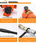 Heavy Duty Hydraulic Hand Pump Ram components: pressure relief valve, vent nut switch, non-slip handle, and ZG3/8” fast connector