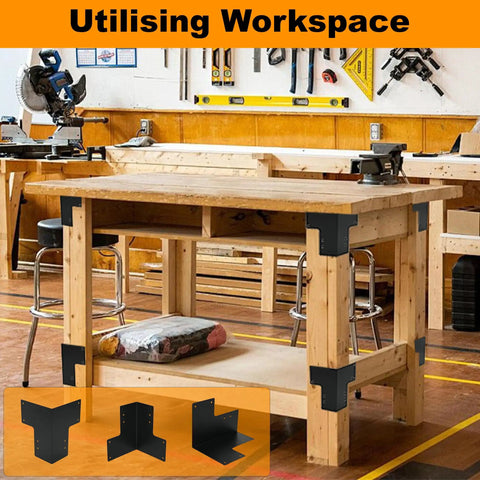 Heavy Duty Steel Workbench Corner Brackets Kit With Screws, 8 Pack, 4x4 Brackets For DIY Tables, Planer Stands, Workshop Shelves, Gazebos, And Woodworking Projects