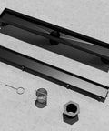 36 Inch Square Shower Drain With Reversible 2-In-1 Tile Insert Cover No Fuss Easy Install Matte Black Finish SUS304 Stainless Steel parts