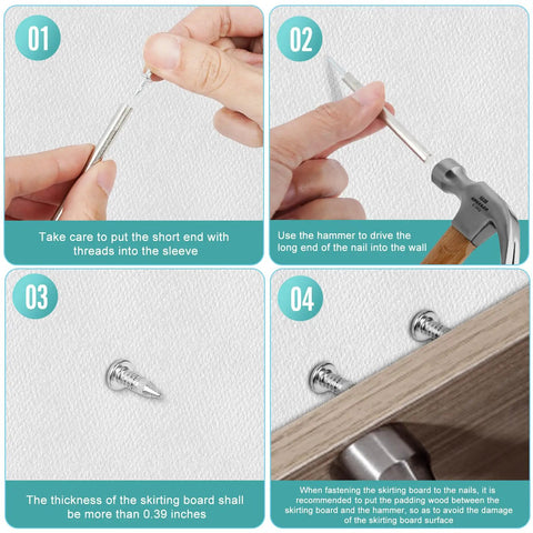 Installation steps for 300 Count Double Headed Skirting Nails With Seamless Finish Galvanized Steel Baseboard Trim Pins