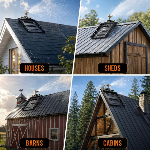 Ultra Tough Rooftop Sprinkler Goes Hard on Wildfire Defense delivering coverage on houses, sheds, barns, and cabins.