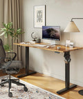 Agilestic Height Adjustable Electric Standing Desk, 55x24 Inch Desktop, Rustic Brown Finish With Advanced Motor System in home office setting.