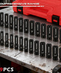 Heavy Duty 29-Piece 1/2 Inch Drive Impact Socket Set With SAE 3/8 To 1 Inch And Metric 10-24mm displayed on workbench