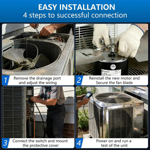 Installation steps for Heavy Duty Replacement Condenser Fan Motor 1/4 Hp At 850 Rpm 208 Through 230 Volt AC Blower.