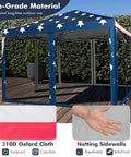 Easy Up 10x10 Pop Up Canopy With Netting And Mesh Sidewalls, Carrying Bag, Adjustable Height, American Flag Outdoor Shade Tent for Backyard