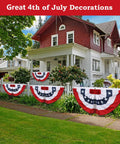 Big 2x4 Ft Pleated American Flag Bunting Half Fan Set Of 5 For Indoor Outdoor Red White Blue USA displayed on white fence