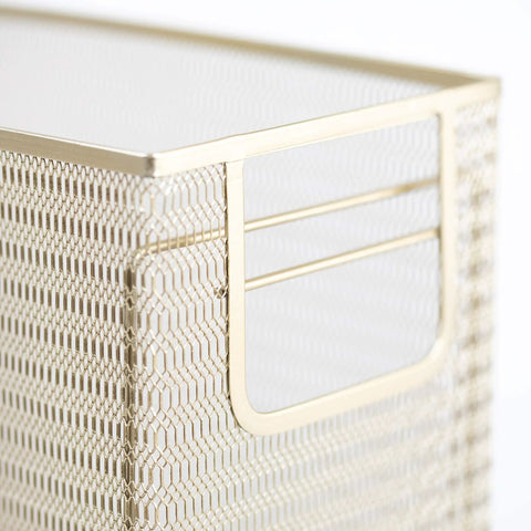 Detail of a vertical gold magazine file holder from the Gold Desk File Folder Organizer Set With Hanging File Holder Letter Size Tray Magazine File Organizer Pen Cup Sticky Note Holder And Sorter For A Tidy Desktop Office.