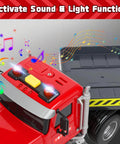 Farm Semi Trailer Truck Toy With Large Flatbed Carrier, lights and sounds function, top view highlighting LED and sound features.