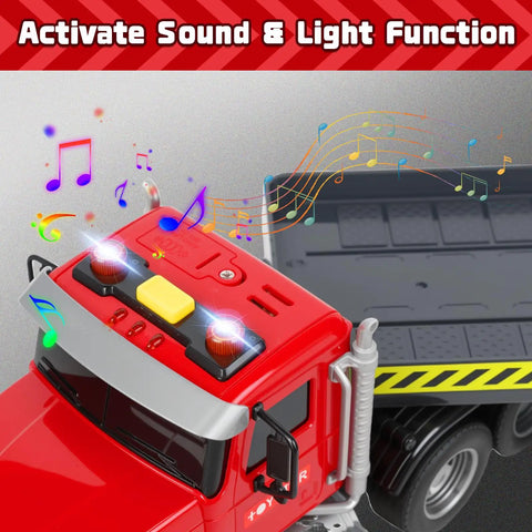 Farm Semi Trailer Truck Toy With Large Flatbed Carrier, lights and sounds function, top view highlighting LED and sound features.