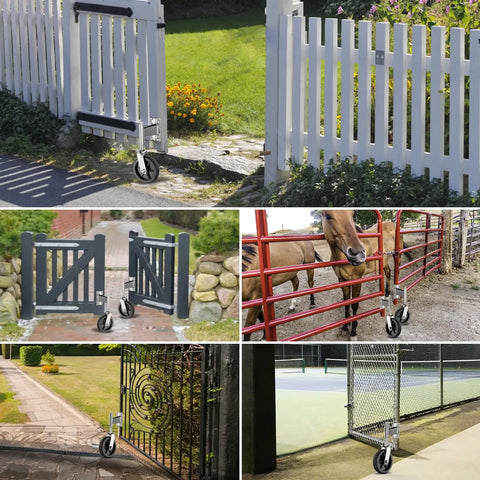 Eight Inch Heavy Duty Fence Gate Wheel With Spring Loaded Shock Absorber For Metal Tube Gates on driveways and fences.