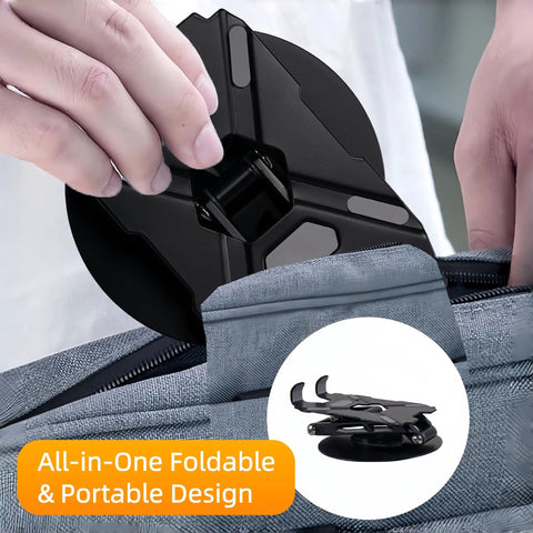 Built Different All Metal Cell Phone Stand 360 Degree Rotatable Height Adjustable shown in portable design with hand holding.