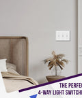 Four Way Toggle Light Switch For Residential Use 15A 125V 60Hz in bedroom next to wooden bed and plant