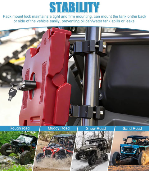 Upgraded RX LOX PM Gas Can Pack Mount With Key Locking for Rotopax on off-road vehicle