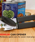 Easy Turn Manual Can Opener With Comfy Grip From Marswell next to canned goods on kitchen counter