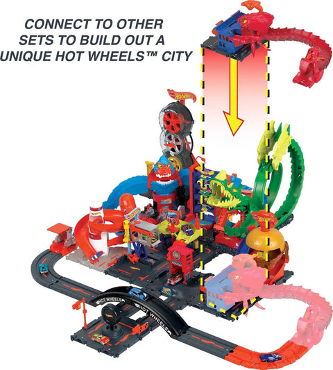 Colorful City Scorpion Flex Attack Track Set with 1:64 scale police vehicle and 2.5 ft bendable tail connects to other sets