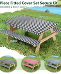 Picnic Table Cover With Bench Covers 72x30 Inches 3 Piece Set Elastic Edges Fitted Table And Seat Covers With Drawstring Bag for outdoor settings.
