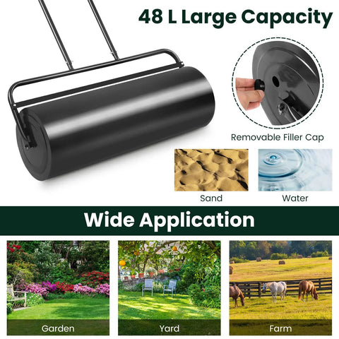 Beefed Up Heavy Duty Lawn Roller 13 Gallon Sand And Water Filled Push And Tow Behind Yard Roller With U Shaped Handle