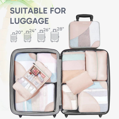 10 Piece Packing Cube Set For Travel With Anti Tear Luggage Organizer Includes Shoe Bag And Hanging Toiletry Bag in suitcase