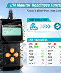 Plug And Play OBD2 Diagnostic Tool For Cars 1996 And Newer With Clear Code Readouts Engine Error Reset showing I/M readiness