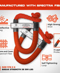Spectra Fiber Soft Shackle Recovery 7/16 By 6 Inch, 38,300 Lbs MBS with reflective tag and braided cover.