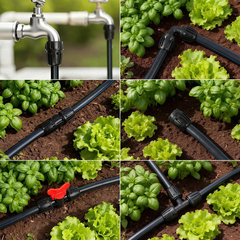 21 Piece Half Inch Drip Irrigation Fittings Kit with Anti Leak Lock Nut Barbed Connectors for Garden Drip System on plants