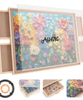 Dope Rotating Puzzle Board With Four Drawers And Cover 1500 Piece Portable Wooden Jigsaw Puzzle Table displaying floral image