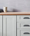 10 Pack Rustic Cup Pulls In Black Iron, 3-3/4 Inch Center-To-Center Cabinet Hardware on gray kitchen cabinets