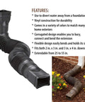 Two Pack Brown Flexible Downspout Extension Gutter Connector For Rainwater Drainage Fits Most 2x3 And 3x4 Downspouts