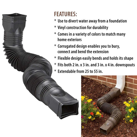 Two Pack Brown Flexible Downspout Extension Gutter Connector For Rainwater Drainage Fits Most 2x3 And 3x4 Downspouts