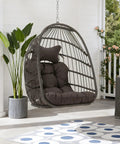 Outdoor Egg Chair Without Stand With Cushion Cozy For Patio Balcony Garden Hang From Ceiling Or Tree Mount Foldable Durable Rattan Wicker Hammock Chair 350 Lbs Capacity Dark Gray Lounge For Reading And Relaxation