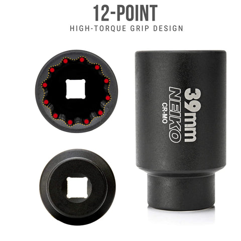 Beefy 39mm Deep Impact Socket For 1/2 Inch Drive, Heavy Duty 12 Point Deep Well Hub Socket, Spindle And Axle Nut Remover in black