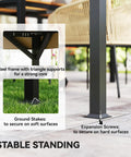 10 Foot By 12 Foot Outdoor Patio Gazebo With Double Roof, steel frame with triangle supports and ground stakes for stability.