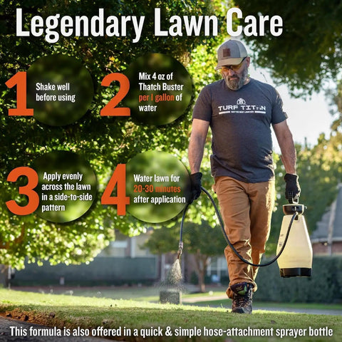 Person using Liquid Lawn Aerator And Dethatcher With Hose End Sprayer For Clay And Compacted Soil in a garden