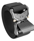 Rugged 1.5 Inch Nylon Tactical Belt With Quick Release Aluminum Buckle, shown with sturdy black rigger style strap for outdoor use.
