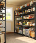 Heavy Duty 5 Tier Metal Shelving Rack With 1000Lbs Capacity 72In High 36In Wide 12In Deep 4 Side Hooks Black in pantry storage room